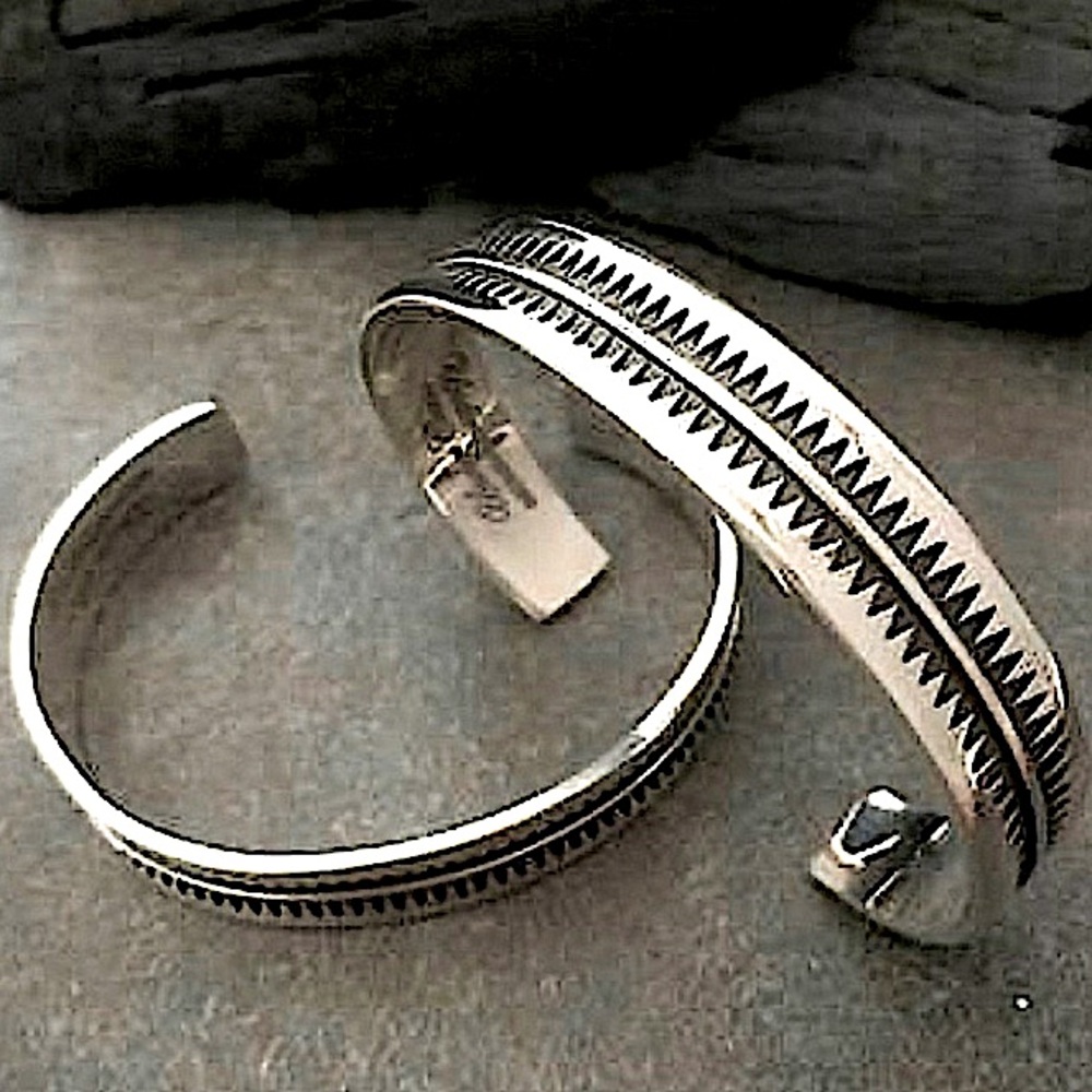 Sterling Silver Sawtooth Design Bracelet Cuff Bracelet Unisex